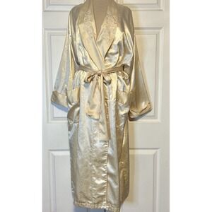 Vtg 90s Victoria's Secret Gold Label Silky Damask Ivory Robe Bridal Oversized
